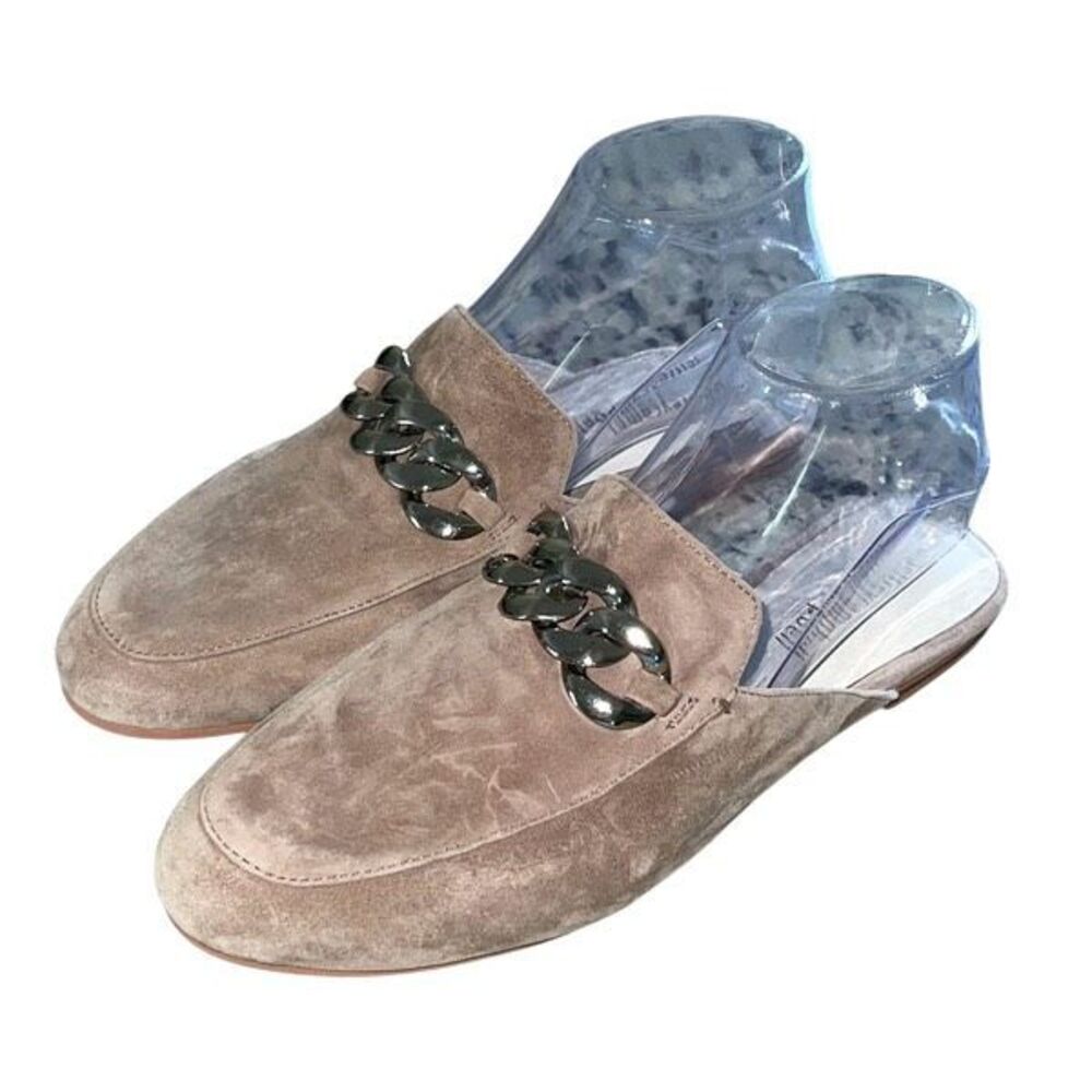Jeffrey Campbell Womens Suede Metal Chain Link Flat Mule Loafer Beige Size 8